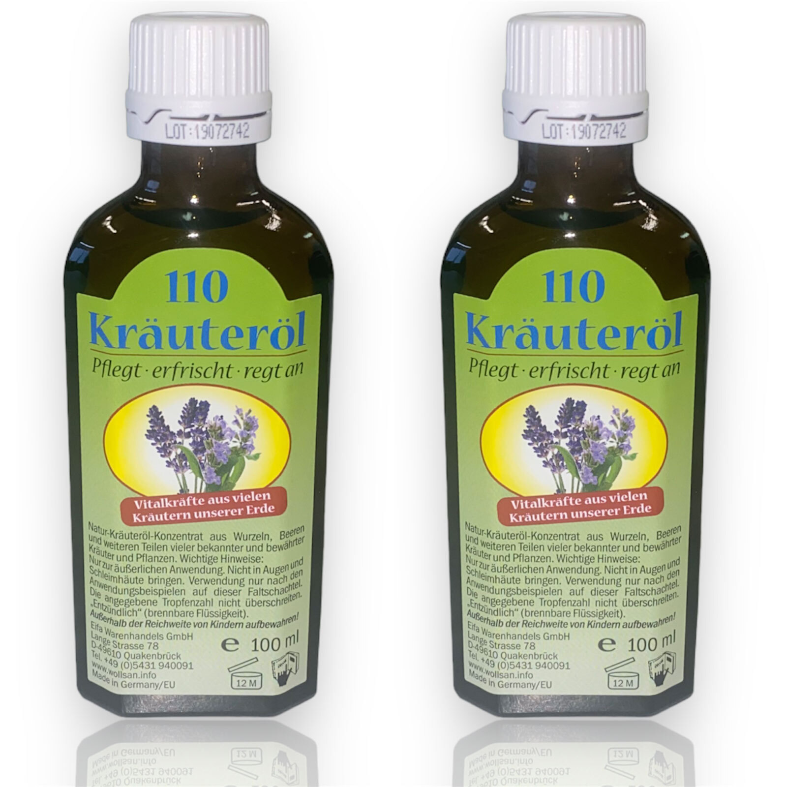 2 Flaschen 110 Kräuter 100 ml Massage Öl Massageöl Vitalkräfte pflegt erfrischt