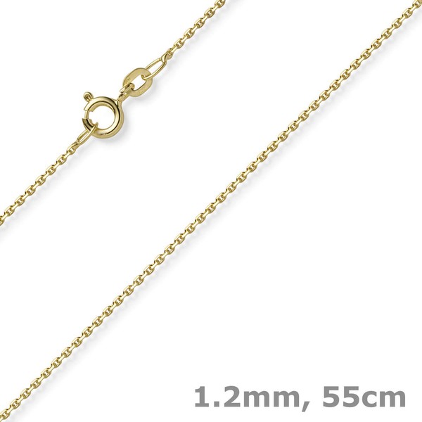 1,2Mm Kette Ankerkette Collier Aus 585 Gold Gelbgold Diamantiert 55Cm-image