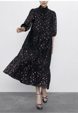 Abito Zara Midi con maniche voluminose e stampa a macchie metalliche