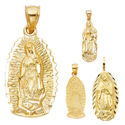 14K Echt Massiv Gelbgold Religiös Guadalupe Anhänger Kollektionen für Männer Frauen