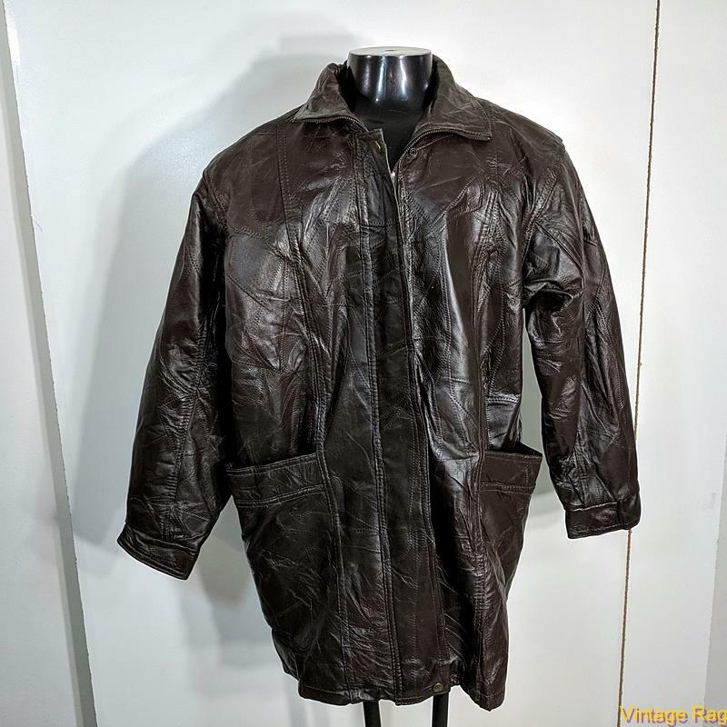 Soft LEATHER Biker Jacket Sz XL zippered dark brown patchwork Soft LEATHER Biker Jacket Sz XL zippered dark brown patchwork