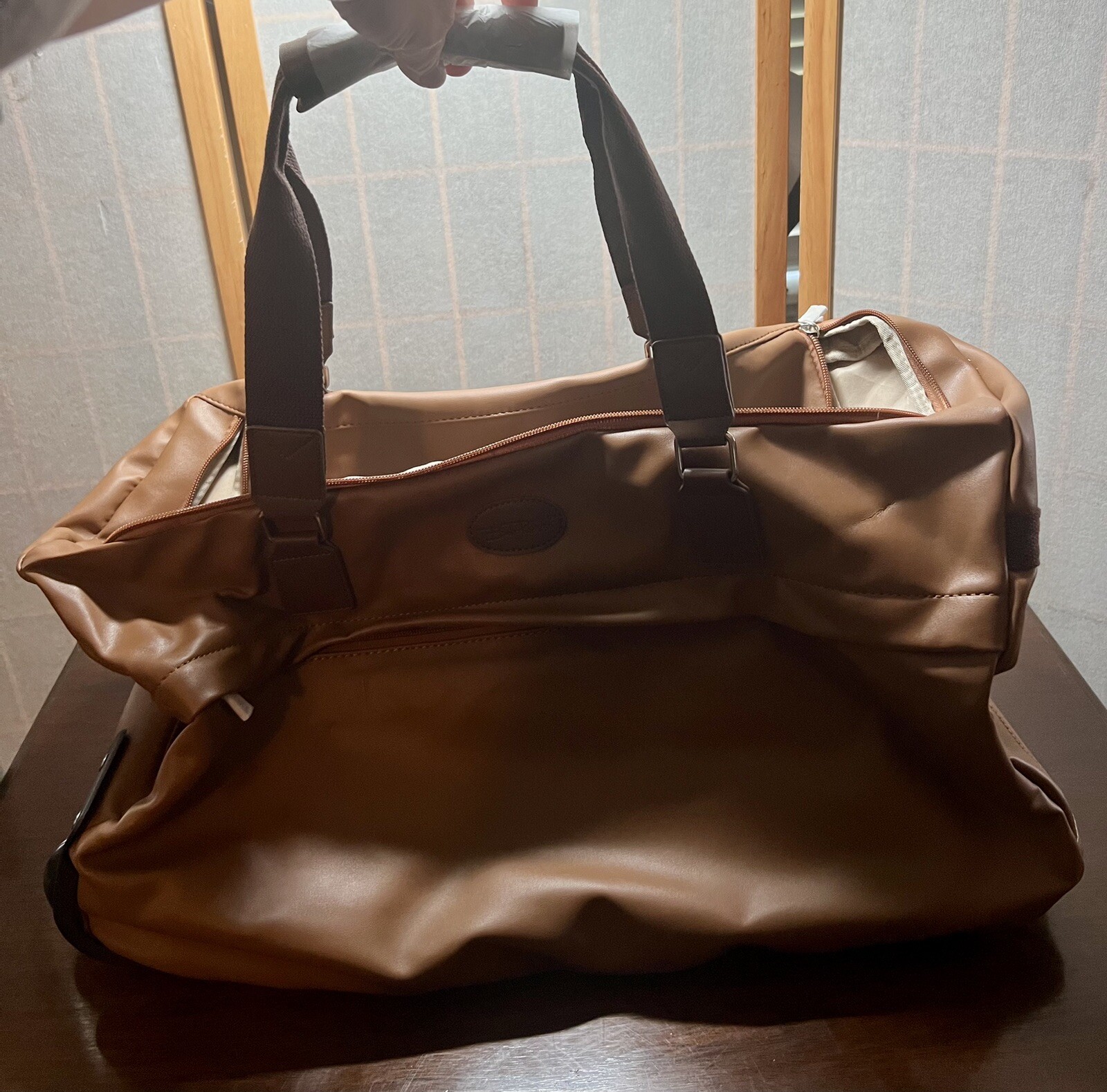 Bella Russo Brown Faux Leather Trolley Duffle Travel Bag 21" X 12"X 11