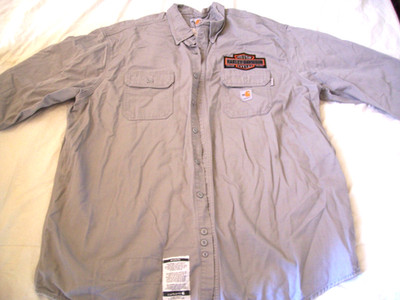 VINTAGE CARHARTT SHIRT-JACKET FR FRS160 GRY 2XL HARLEY DAVIDSON GRAY