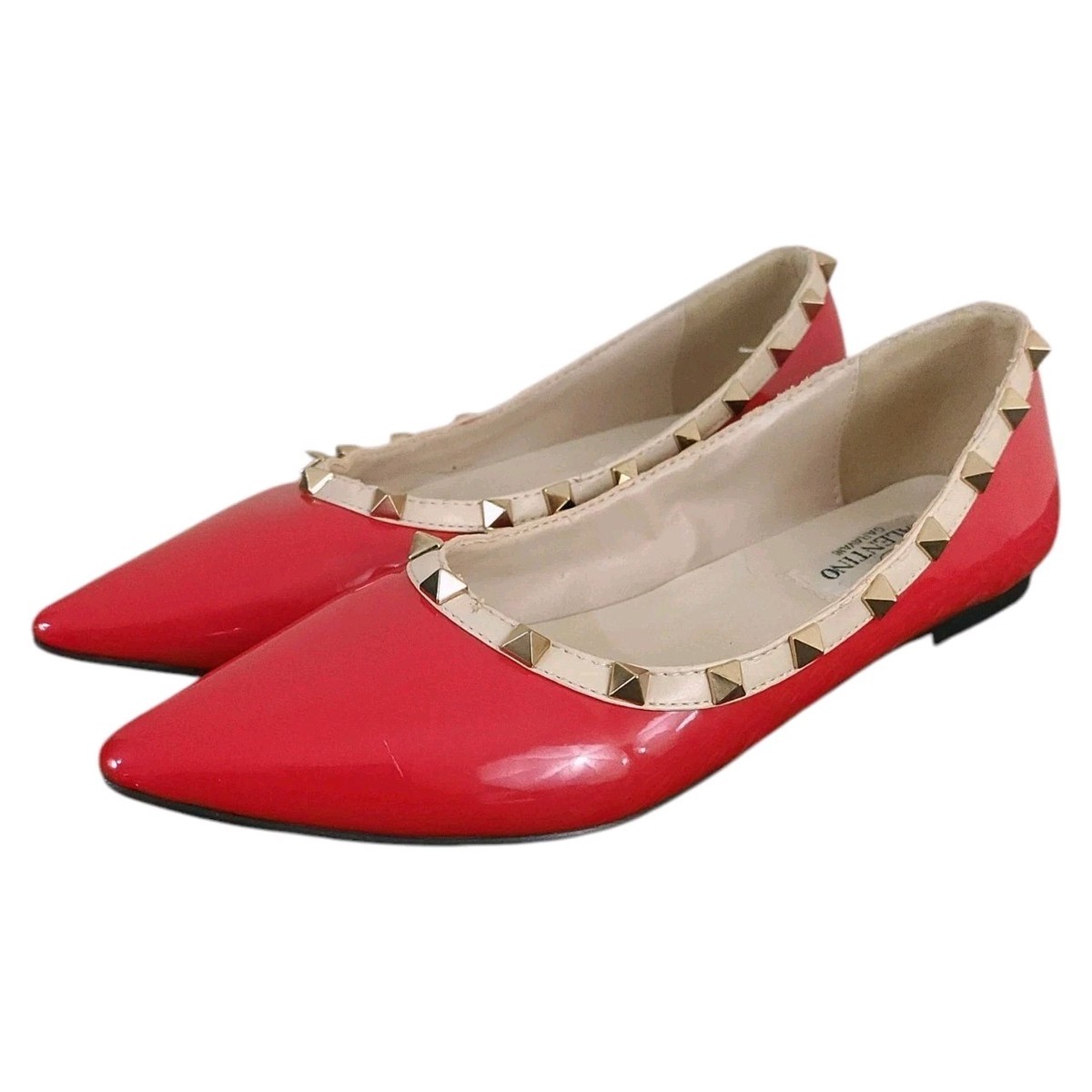 Valentino Garavani Rockstud Red Patent Leather Flat Ballerina