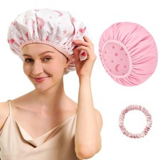 Reversible Shower Cap for Women Waterproof Reusable, One Size, A01-Pink