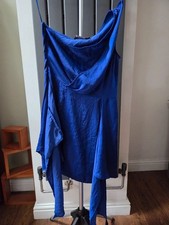 PrettyLittleThing Cobalt Royal Blue Satin One Shoulder Draped Mini Dress UK 12
