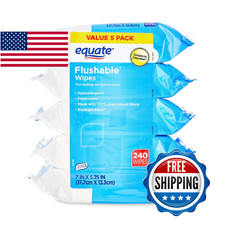 Equate Fresh Scent Flushable Wipes 240 Ct 5x48 Aloe/Vit E Paraben-Free
