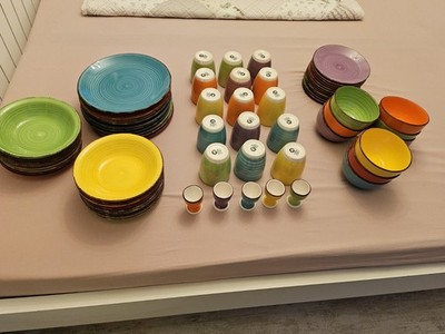 Geschirr, Bunt, Steingut Optik, Sehr guter Zustand, 70 Teile