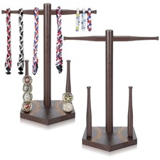 2 Pack Wooden Baseball Necklace Ring Holder Softball Jewelry Walnut Color