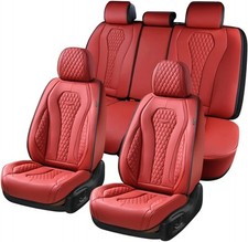 Car Seat Covers Full Set, Red Luxury Faux Leather Universal Fit Cars SUV Truck