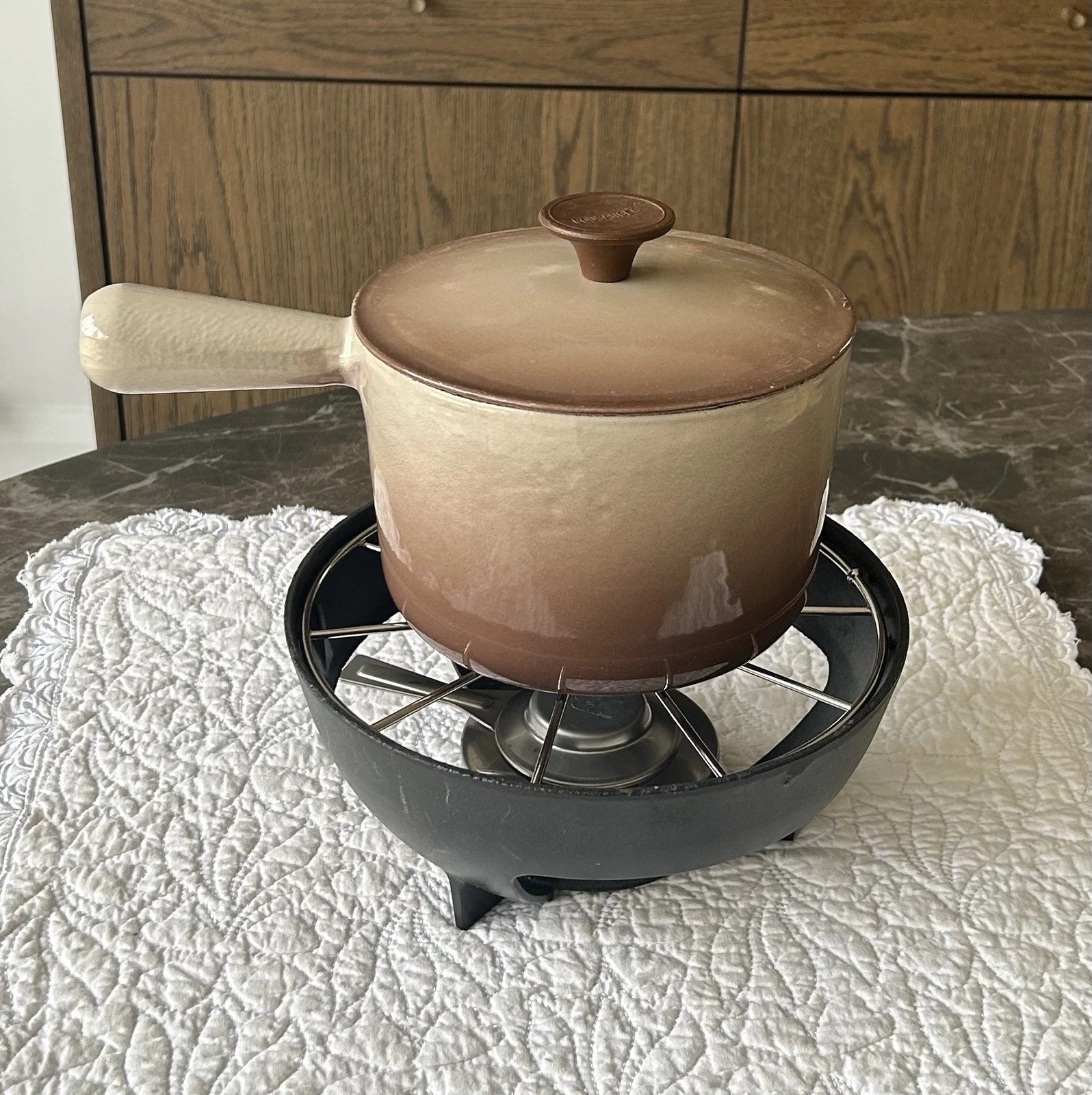 Vintage Cousances (Le Creuset) Fondue Set - Rare Colour Tourterelle