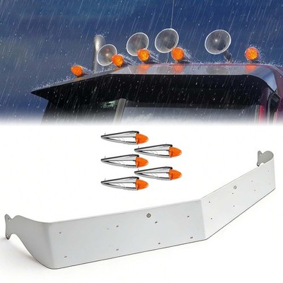 For Mack Stainless Drop Sunvisor w/17 LED Amber Torpedo Cab Roof Marker Lights