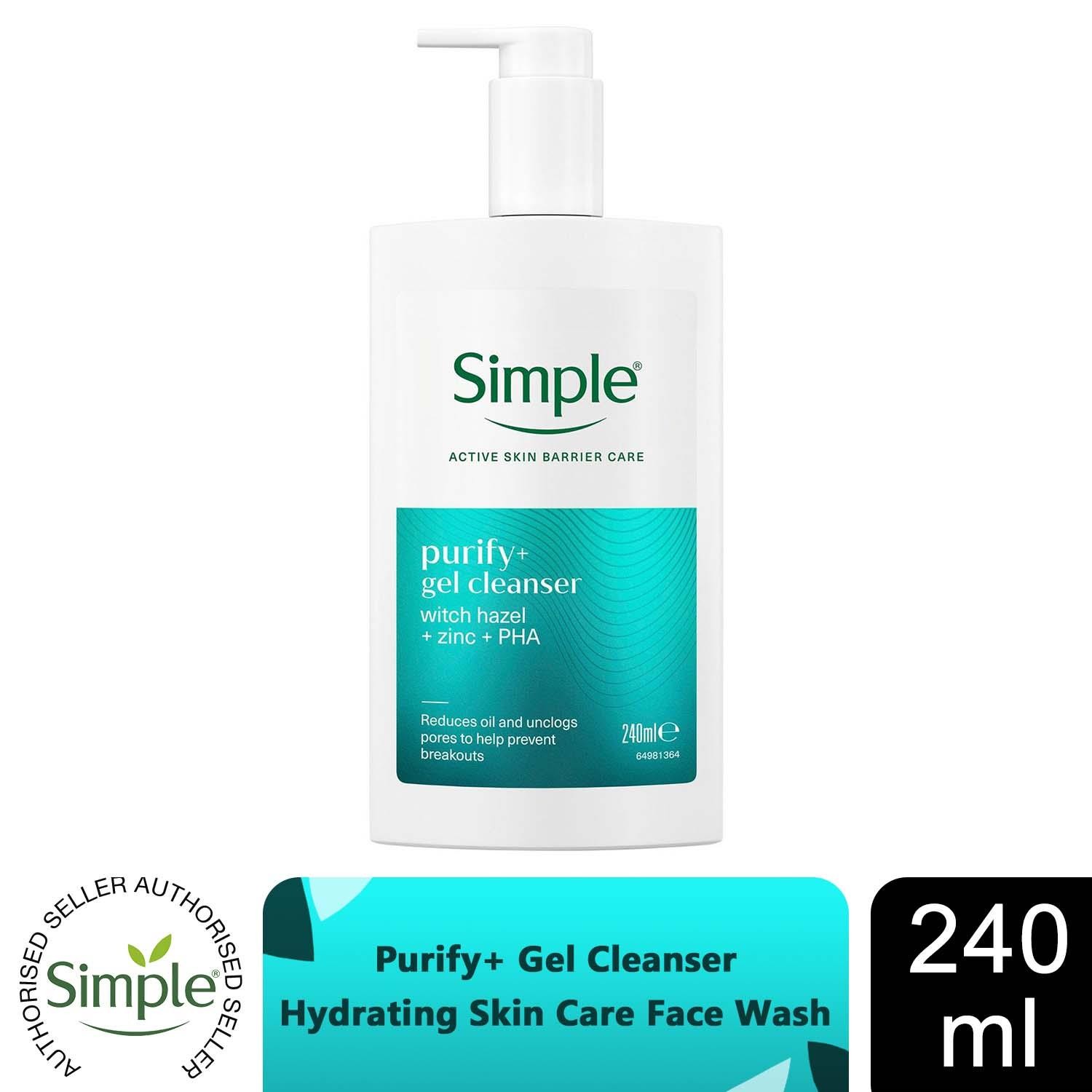 Simple Purify+ Gel Facial Cleanser Hydrating Skin Care Face Wash, 240ml