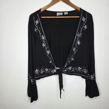 Fashion Bug Womens Floral Glitter Open Tie Front Cropped Blouse Size 22/24 Fairy