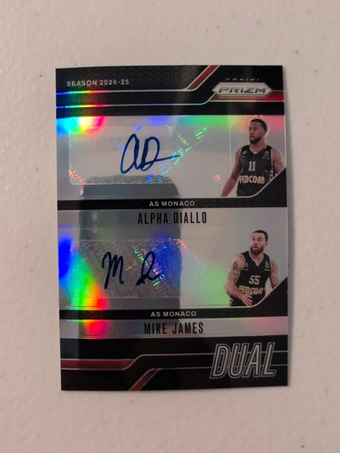 1/1 Mike James / Alpha Diallo 2024-25 Euroleague Prizm Dual Auto 1 Of 1 Black