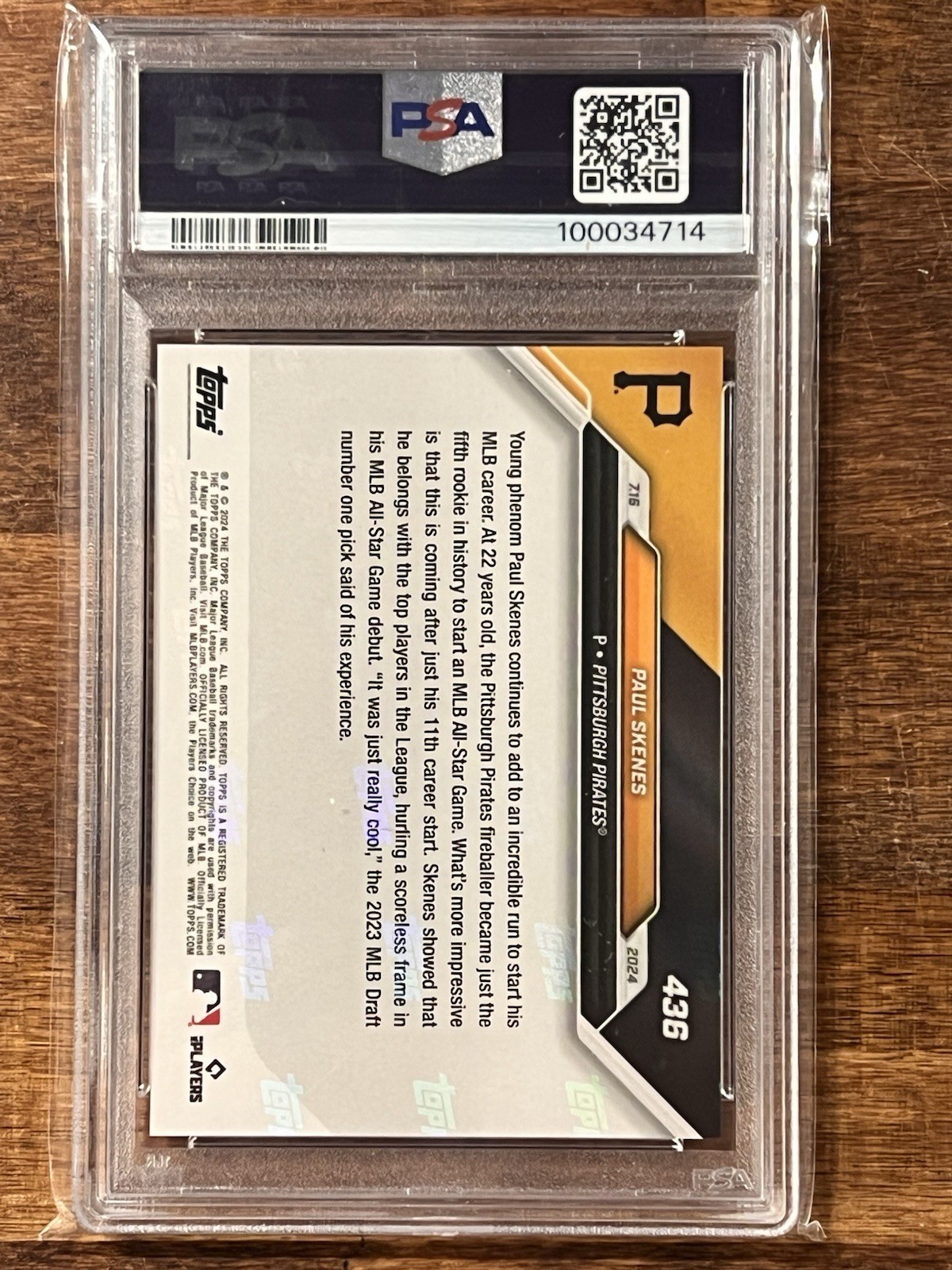2024 Topps Now - All-Star Game Paul Skenes #436  (RC) PSA 10 view 2