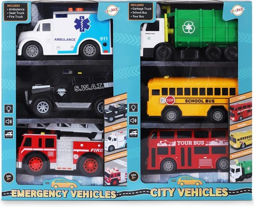 Toy Cars for Toddlers - 6Pcs Pull Back Toys with Light and Sounds, City...