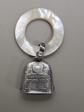 Vintage Sterling Silver Cowbell Baby Rattle Faux Mother Of Pearl