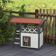CatHouse BalconyStairs Roof Wooden Garden Patio Home Shelter Kennel