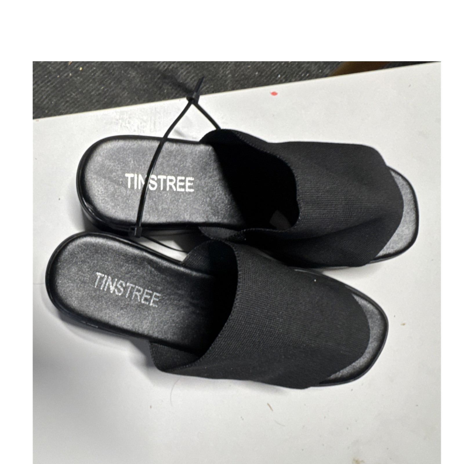 TINSTREE Women's Black Solid Slide Wedge Sandals Synthetic Upper Slip On Size 9