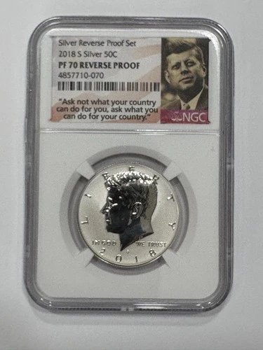 2018 S 50C REVERSE PROOF SILVER KENNEDY HALF DOLLAR NGC PF70 FROM REVERSE SET