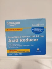 Amazon Basic Care Maximum Strength Famotidine Tablets Acid Reducer for Heartburn