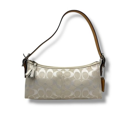 Coach 8K01 Y2K Hampton Signature Jacquard Buckle Shoulder Bag White Canvas Used