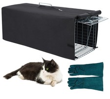 Live Animal Trap Cage with Cover and Gloves, Heavy Duty Folding Animal Traps ...