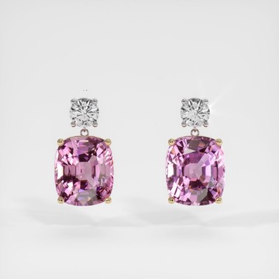 Ceylon (Sri Lanka) Cushion Pink Spinel 18K Yellow & White Earring 7.48CT