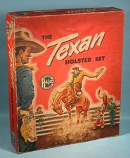 1950s The Texan Holster Set Box Halco Western Toy Cap Gun Leather Holster Set