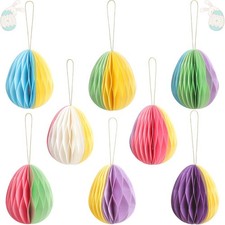 Chiisong 8 Pcs Easter Decorations Eggs Hanging Ornaments Paper Mix Color