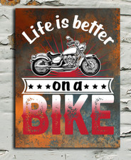 Targa insegna metallo Life Is Better On A Bike look vintage, bar mancave pub capannone