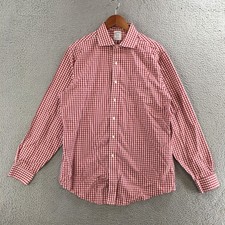 Brooks Brothers Gingham Button Up Dress Shirt Mens 16 Non-Iron Supima Cotton Red