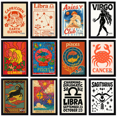Vintage Sternzeichen Poster Retro Stern Astrologie Druck Deko Wandbild A5 A4 A3