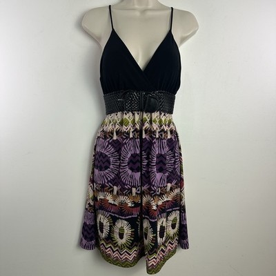 Vintage Y2K Babydoll Dress V Neck Womens L Black Belt Tattoo Fairy Grunge Indie