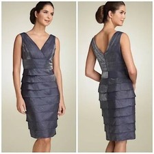 Adrianna Papell Shutter Pleat Shimmery Cocktail Dress Gray size 10P Evening