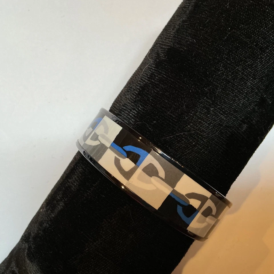 HERMES эмаль PM 65 широкий браслет браслет черный ободок, черный, белый и синий - Изображение 2 из 4