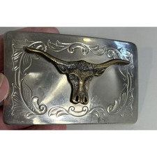 Vintage Western Longhorn Bull Belt Buckle Vintage Cowboy Rodeo Style Metal