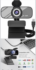 HD 1080P USB 2.0 Webcam, Built-in Microphone, Clip-On, Black, 1920x1080