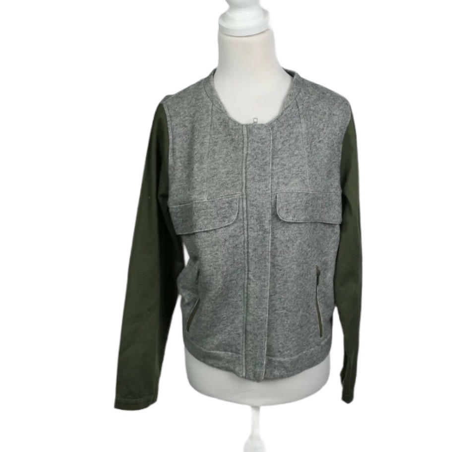 Country Road Bomber Jacket Size M Grey Khaki Zip Front Cotton Pockets Unlined