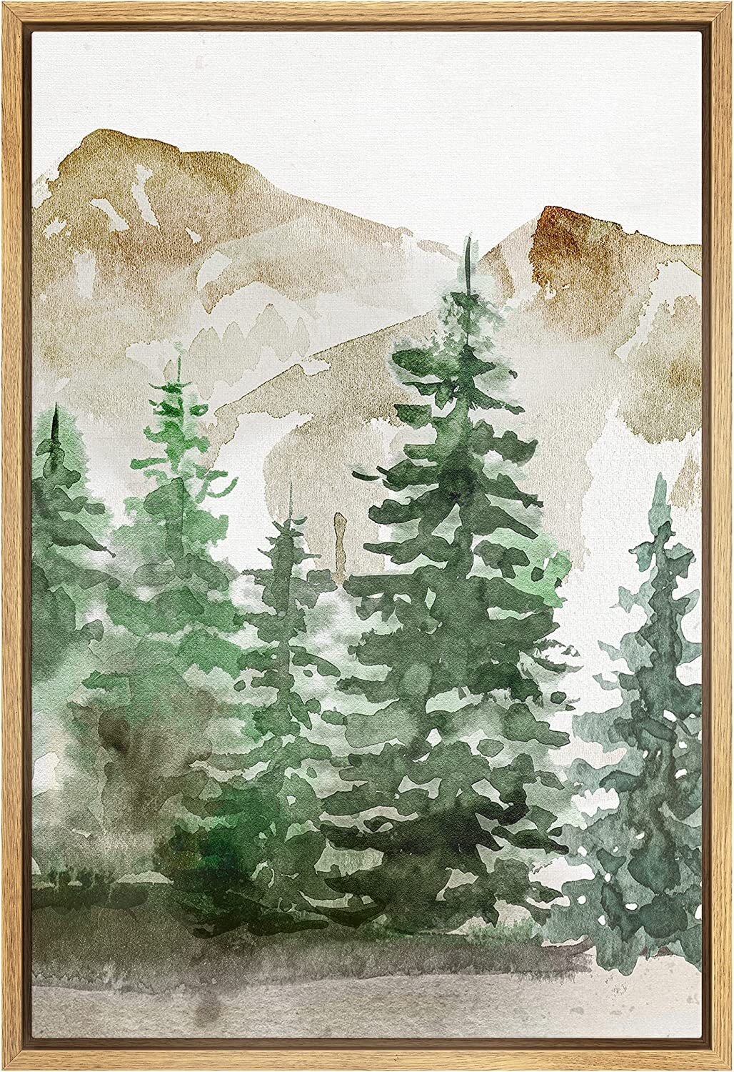 Pine Tree Forest Nature Wall Art Vintage Landscape Framed Canvas Print ...