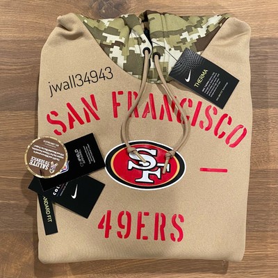 men's san francisco 49ers nike tan 2019 salute to service sideline therma pullover hoodie