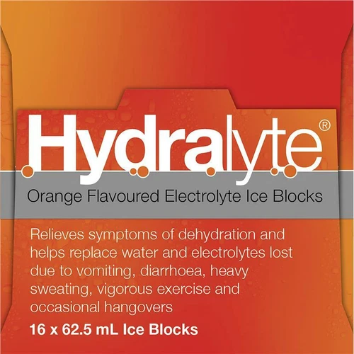 Hydralyte Orange Flavoured Electrolyte Ice Blocks For Dehydration 16 Pack - Picture 3 of 11