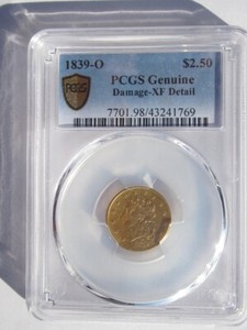 1839-O CLASSIC HEAD QUARTER EAGLE $2.50 DOLLAR GOLD PCGS XF EARLY DATE TYPE