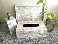 Elegant Mother of Pearl Marble Gemstone Bathroom Set Handmade Bath Set of 3 Pcs