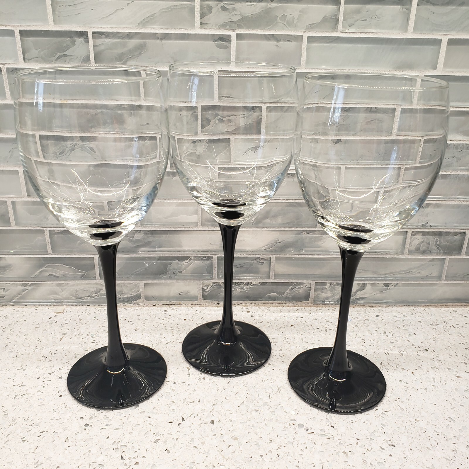 Luminarc Black Stem Wine Glasses France 12 oz Stemware 8" Set of 3 eBay