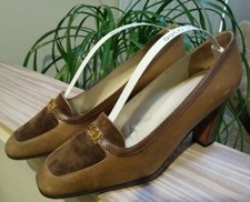 GUCCI Vintage Taupe Leather Snakeskin Trim Shoes Pumps - Sz 38 EU - AUTHENTIC