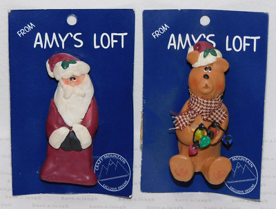 '98 Amy's Loft Crazy Mountain SANTA CLAUS+BEAR WITH LIGHTS Christmas Brooch Pins