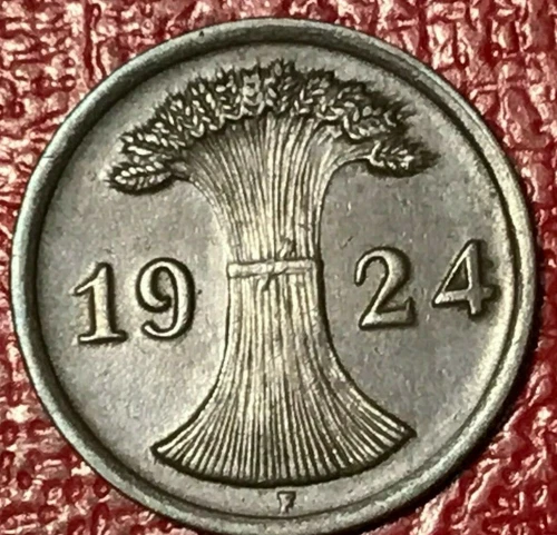 A HIGH GRADE AU 1924 F GERMANY 2 REICHPFENNIG COIN-AGT504