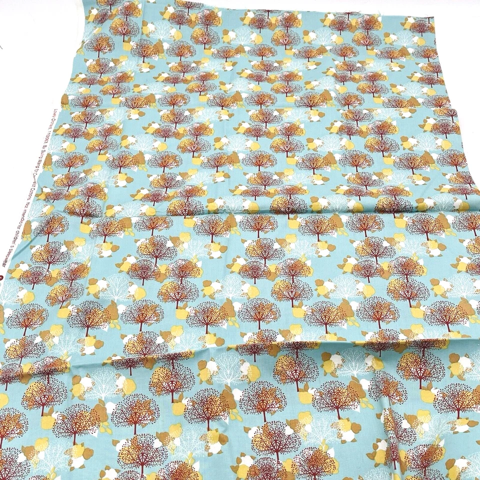 Lovely Orchard Suling Wang Camelot Cottons Fabric Blue Red Trees 31" x 42" - Image 2 of 4